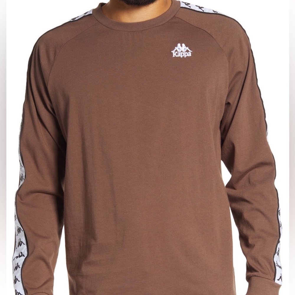 Kappa Men’s Large Brown 222 Banda Lake 3 Long Sleeve Shirt Logo Taping